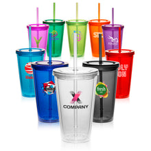 Load image into Gallery viewer, 16 oz. Double Wall Acrylic Tumbler With Straw #APG161 Color- 1 Color Imprint Min 12
