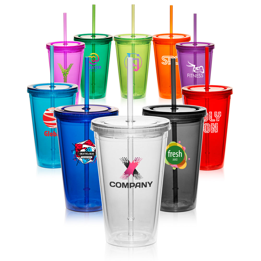 16 oz. Double Wall Acrylic Tumbler With Straw #APG161 Color- 1 Color Imprint Min 12