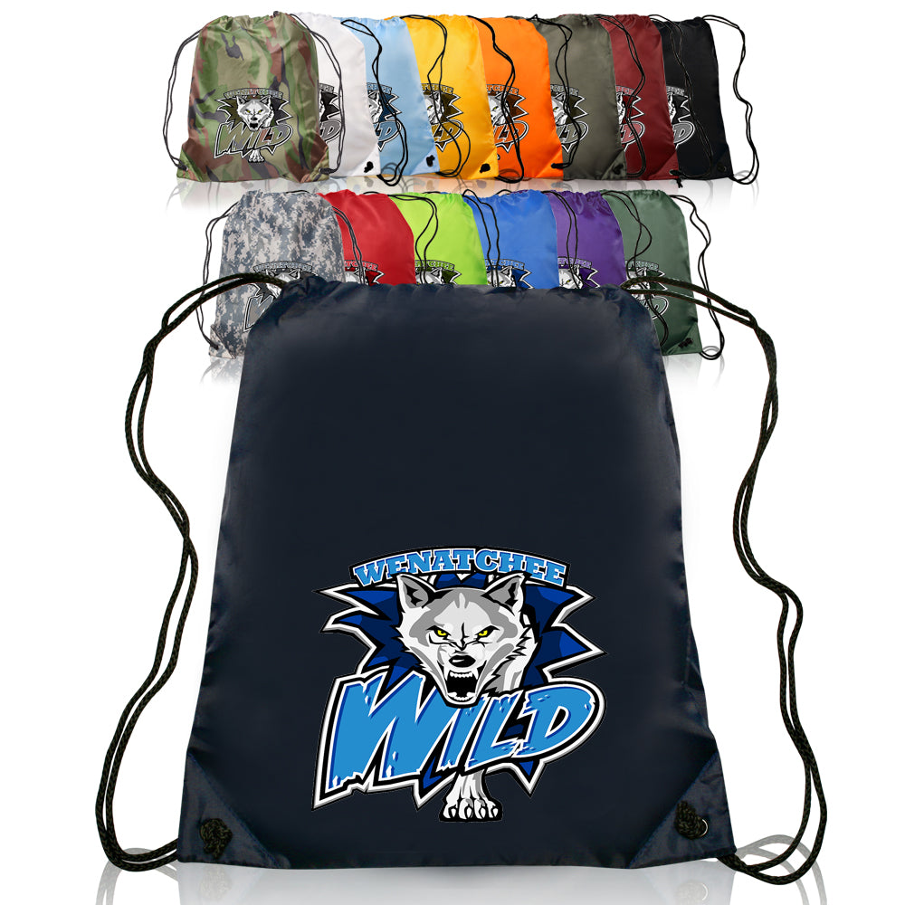 Classic Polyester Drawstring Backpacks #ABPK10 Color- 1 Color Imprint Min 12