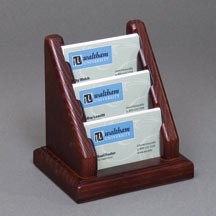 3-Pocket Solid Oak Business Card Holder #BCCW13 Min 1