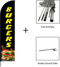 Load image into Gallery viewer, Burger Swooper Feather Flag Banner Pole Kit Outdoor Restaurant Businesses and Store Sign Display, 15 #EVO-15-BURGERS Min 1
